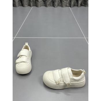 真皮魔術貼小白鞋女2025春季新款圓頭百搭厚底牛皮休閑運動板鞋潮