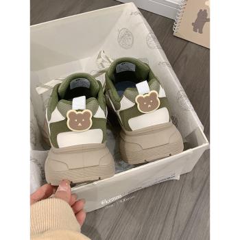回力小熊增高醜萌鞋女款2025春季新款軟底老爹鞋子時尚休閑運動鞋