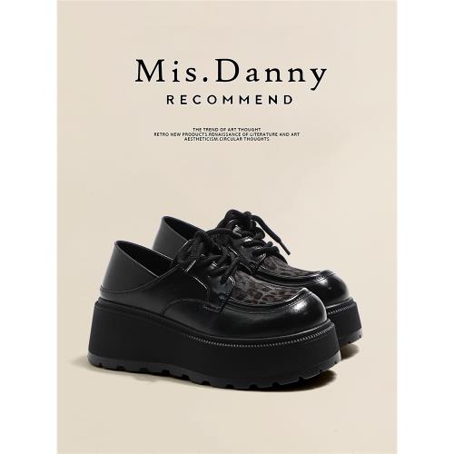 超軟兩穿~增高跟豹紋厚底小皮鞋女2026款松糕系帶小個子樂福單鞋