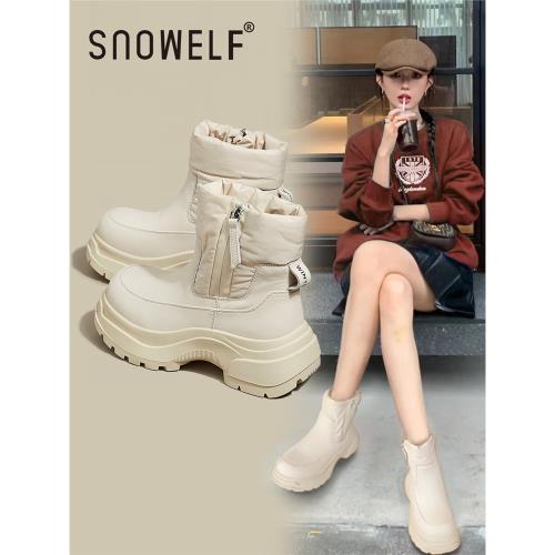 馬丁靴女鞋2025冬季新款加絨鞋子白色加厚短筒增高棉鞋厚底雪地靴