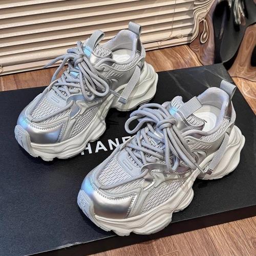 厚底銀色老爹鞋女ins潮網面2026春季新款復古炸街輕便休閑運動鞋