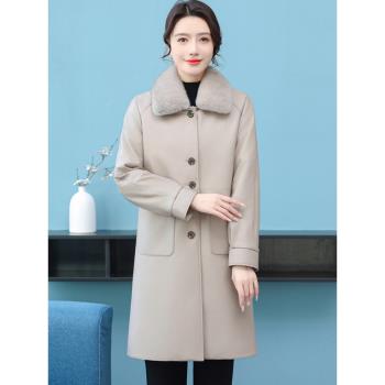 2024海寧冬季新款簡約輕奢真皮皮衣羽絨服女綿羊皮大衣中長款外套