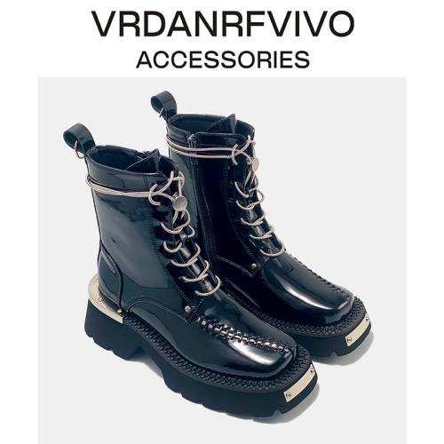 【潮酷系列】彈簧鞋帶設計馬丁靴厚底小眾英倫風時尚增高短靴女