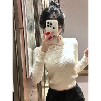 甜美翻領長袖上衣減齡麻花針織衫