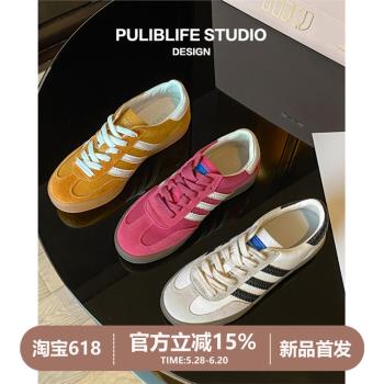 草莓熊真皮德訓鞋女2024春夏季新款復古透氣阿甘鞋粉色平底休閑鞋