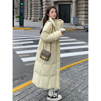 奶黃色羽絨服冬季女2024新款高階感超好看修身顯瘦過膝長款厚外套
