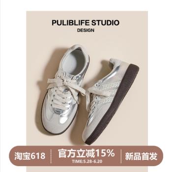 真皮銀色芭蕾德訓鞋女2024新款春季復古蕾絲邊透氣平底休閑鞋秋季
