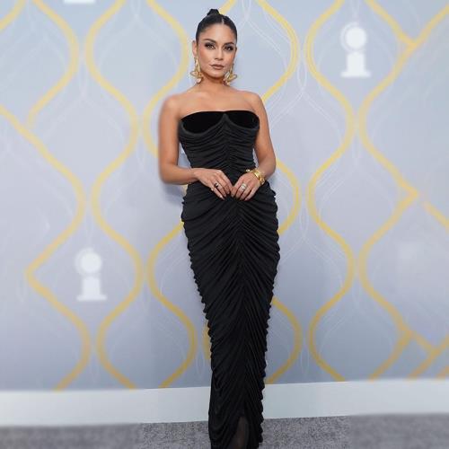 名媛晚會主持抹胸黑色顯瘦絲絨褶皺晚禮服氣質后開叉長款連衣裙女