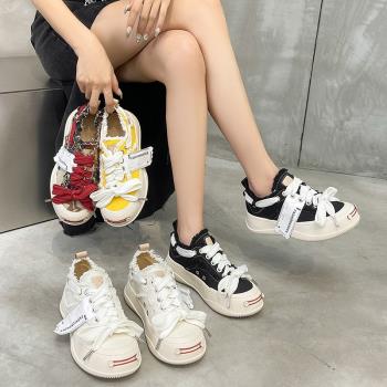 檀健次同款帆布鞋女夏款情侶鞋子鬆糕厚底乞丐鞋休閑運動滑板鞋男