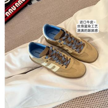 高階牛皮~大叔家美式復古德訓鞋女2025春季拼色休閑運動阿甘鞋