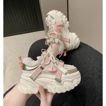 鬆糕羊羔毛加絨保暖厚底休閑板鞋
