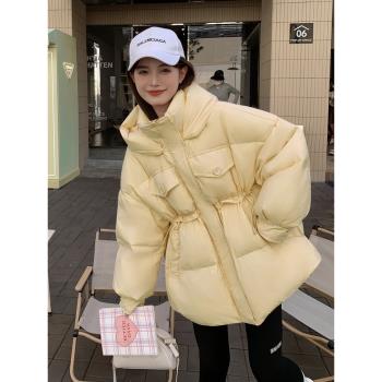 奶黃色收腰羽絨服女冬2024新款泡芙感高級感超好看奶呼呼小個子