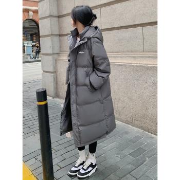 灰色爆款羽絨棉服女冬季2024新款中長款棉衣高階感外套女冬加厚