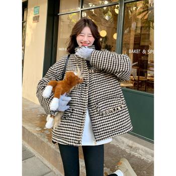 千鳥格短款羽絨服女冬季2024新款時尚寬松小個子加厚90白鴨絨外套