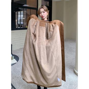 仿兔毛內膽中長款麂皮絨派克服女冬季2025新款風衣式棉服加絨加厚