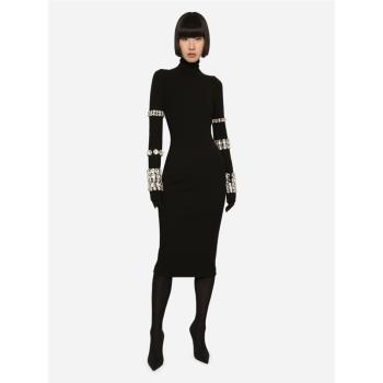 Bandage dress高領長袖鉆飾手工縫重工中長款宴會派對禮服連衣裙