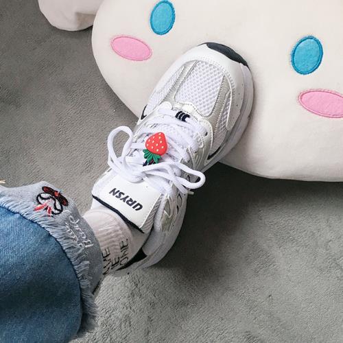 草莓網面運動鞋女夏薄款輕便跑步鞋大碼百搭ins透氣老爹鞋單網鞋