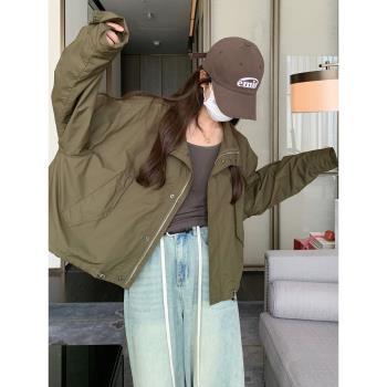 外套女軍綠色風衣春秋短款工裝
