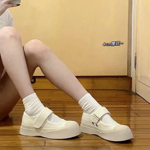 小瑾雯  帆布瑪麗珍鞋女mona百搭大頭護士板鞋春夏法式增高小白鞋