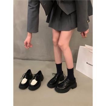厚底黑色系帶學院樂福鞋