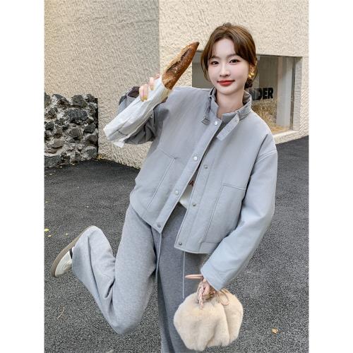 灰色短款輕薄款羽絨棉服女冬季2025新款干練氣質棉衣韓系棉襖爆款