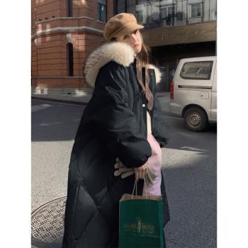 炸街長款高階感大毛領冬天羽絨服