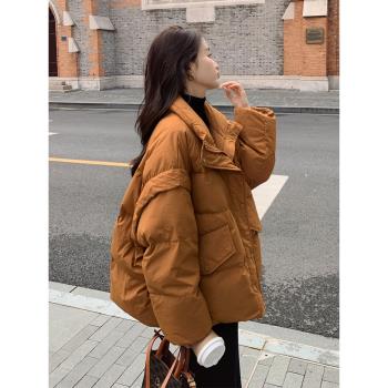 焦糖色羽絨服女短款2024新款奶fufu高階感白鴨絨爆款加厚冬天外套