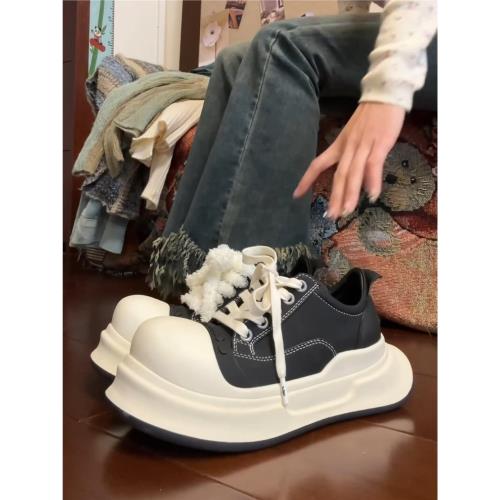 丑萌米奇大頭鞋女2025春夏新款復古厚底帆布鞋休閑百搭增高面包鞋