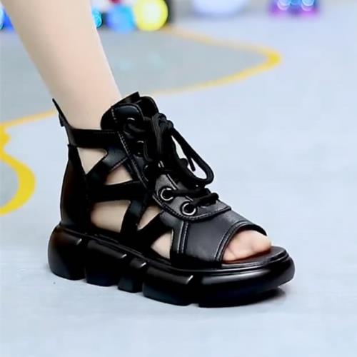 2025年夏季新款涼鞋時尚休閑百搭鏤空白色包頭厚底防滑羅馬鞋女鞋