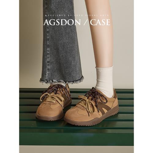 德訓鞋女鞋2025秋冬新款厚底運動板鞋美拉德真皮休閑百搭棕色鞋子