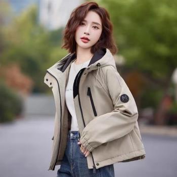 派克棉服女2024新款冬季時尚休閑連帽短款棉衣小個子加絨加厚外套
