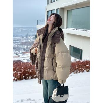 90白鴨絨連帽羽絨服女冬短款2024新款小個子學院麵包服加厚襖外套
