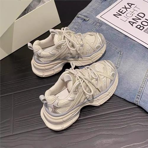 厚底顯腳小老爹鞋2024秋季新款復古休閑鞋小個子百搭增高運動鞋女