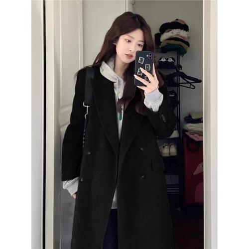 黑色呢子大衣女毛呢外套2024秋冬季新款高級感小個子超好看赫本風