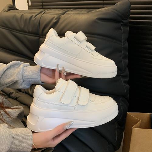 真皮厚底透氣魔術貼小白鞋女2025春季新款百搭輕便休閑運動板鞋