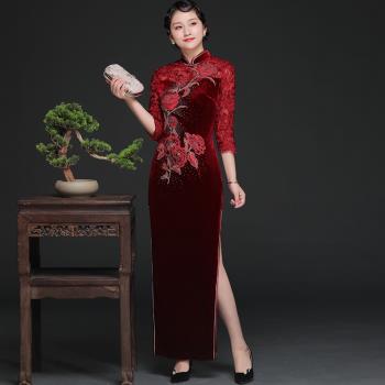 中長袖蕾絲婚宴婆婆禮服裙旗袍