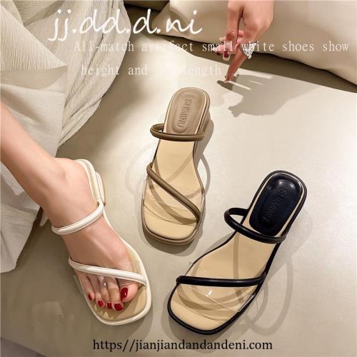 法式涼拖鞋女夏季外穿2025年新款爆款配裙子的軟底透明中粗跟拖鞋