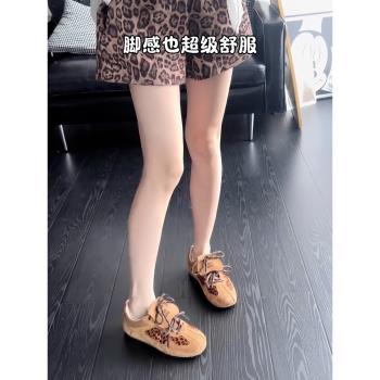 豹紋內增高真皮復古休閑德訓鞋
