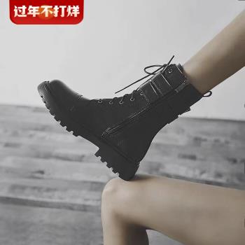黑色馬丁靴2024年新款女秋季單靴大碼女靴41—43英倫短靴春秋鞋子