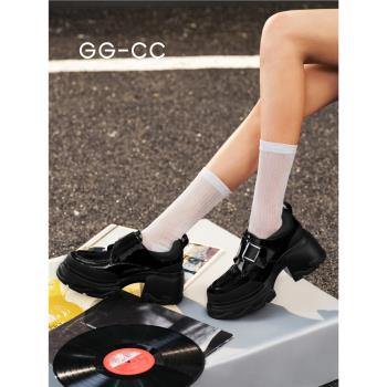 【英倫畫刊】GGCC2025春季時尚英倫風厚底樂福鞋真皮粗跟皮鞋女