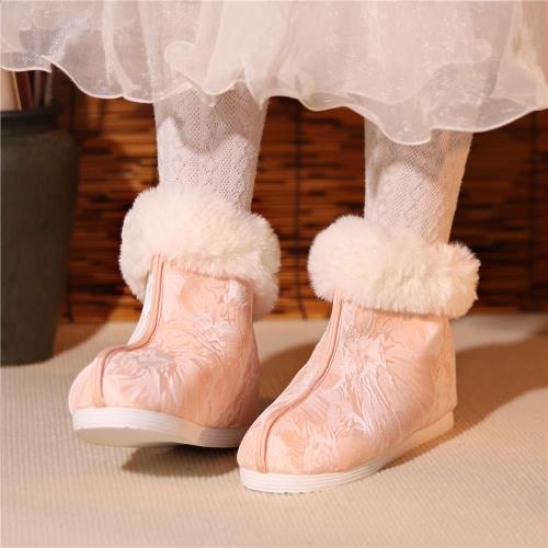 江南朱記漢服鞋【芳菲雪】保暖布靴古風布鞋內增高漢服靴加絨