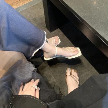 頭層牛皮仙女風夾腳小跟羅馬涼鞋