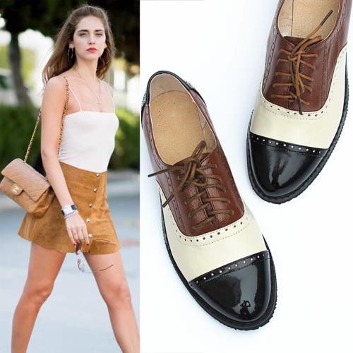 真皮布洛克鞋2023新款春季女單鞋英倫風復古鞋尖頭平底鞋大碼女鞋