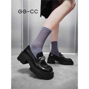 【波士頓學院】GGCC潮流厚底增高樂福鞋女秋季新款真皮皮鞋搭裙子