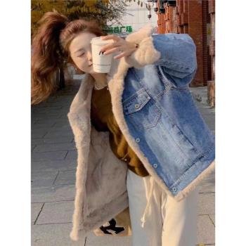 皮毛一體女冬bf風棉衣牛仔外套