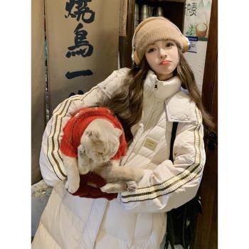 高階感炸街米白色羽絨服女中長款2024年冬季新款加厚白鴨絨麵包服