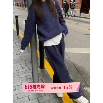 小小拉1937怒推！加厚加絨復古燈芯絨藏藍色休閑褲長褲女冬款保暖
