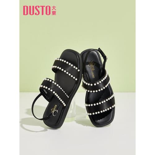 大東一字帶涼鞋女夏季新款甜美風低跟平底串珠露趾女鞋0688