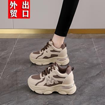 真皮老爹鞋女款2025春季新款厚底內增高小個子女鞋時尚休閑運動鞋