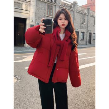 紅色立領羽絨服女冬季短款小個子本命年2025蛇年新年麵包服聖誕服
